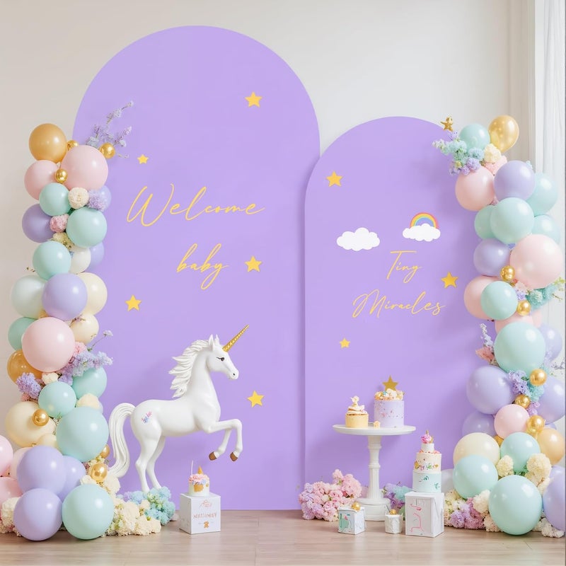 Suppromo Beige and Purple Arch Cover 2 Set-7.2FT, 6FT Arch Backdrop Cover Spandex Fitted Wedding Arch Stand Covers for Bridal Shower Wedding Baby Shower Birthday Party Ceremony Photo Background Decorations - Image 3